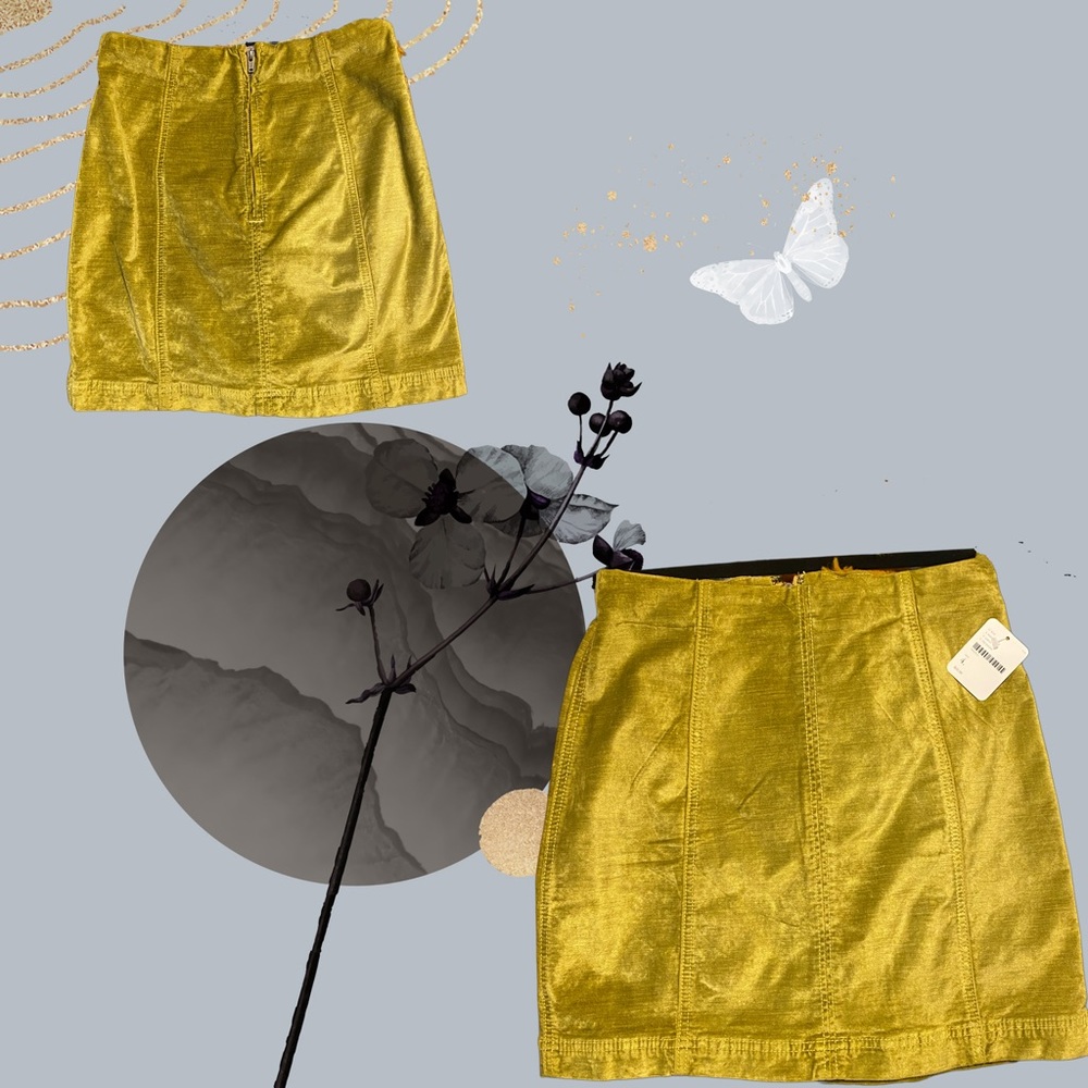 Free People Green Velvet Mini Skirt - Picture 1 of 2